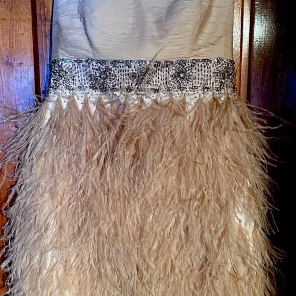 sue wong beaded feather dress Sue Wong Vintage Y2K Beaded Silk Chiffon Dress